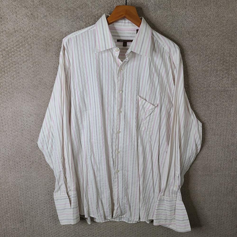 BCBG Attitude Shirt Mens‎ XL White Pink Striped Button Down French Cuffs Cotton